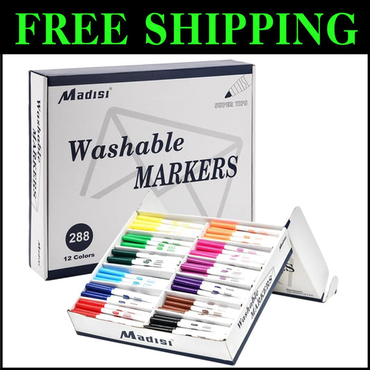 288 Washable Markers with Versatile Super Tips - Ideal for Coloring & Drawing