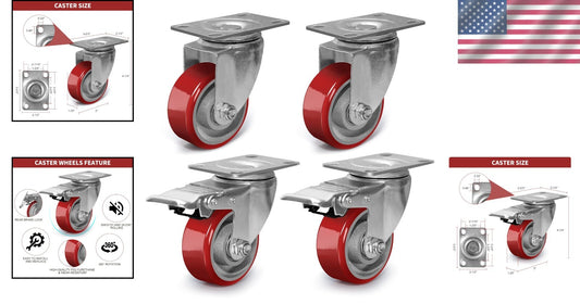 Durable 3 Inch Swivel Casters with Locking Brakes for Furniture & Workbench