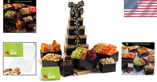 Elegant 12-Variety Snack Tower Gift Basket with Get Well Soon Ribbon - Kosher