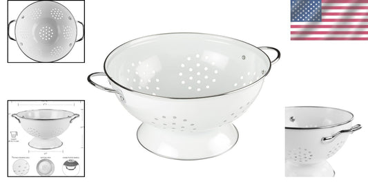 Art Deco 3 Quart Powder Coated Colander - Elegant Kitchen Essential in White