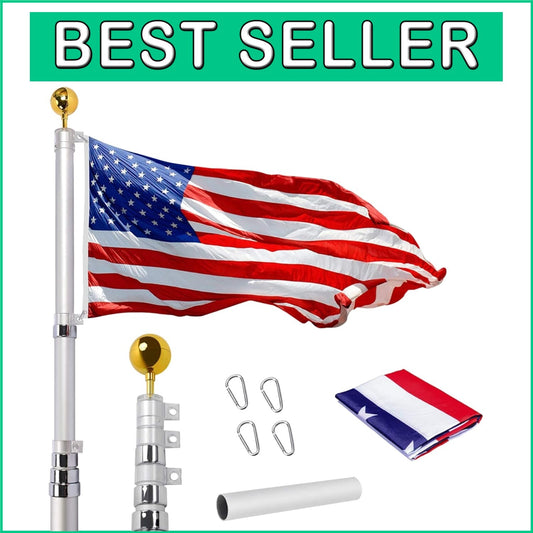 Durable Telescoping Flag Pole with Golden Ball Top & Free American Flag Included