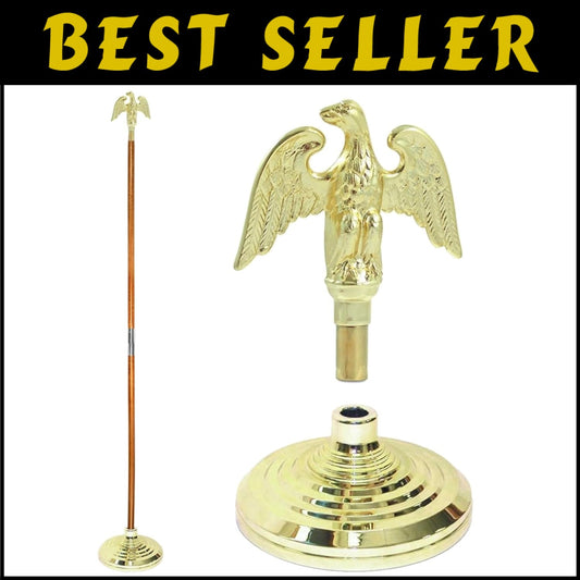 Premium Aluminum Indoor Flagpole Kit - 7ft with Brass Finish and Custom Toppers