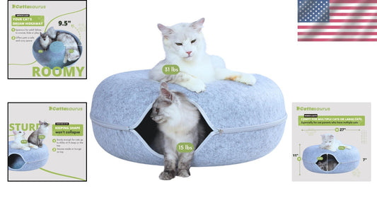 Large Cat Cave with Tunnel & Scratch-Resistant Felt for Year-Round Comfort