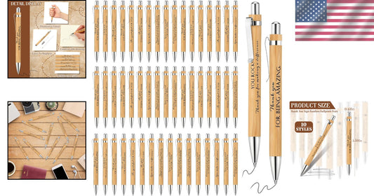 Fine Point Black Ink Bamboo Ballpoint Pens - 10 Styles for Office Motivation