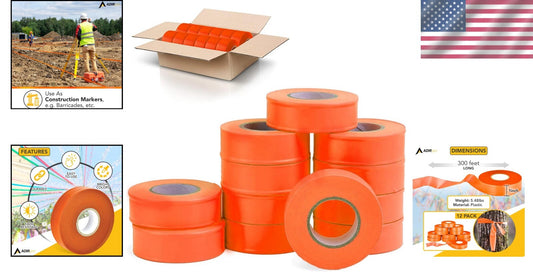 12 Pack Fluorescent Flagging Tape - High Visibility Marking Solution, 300 ft