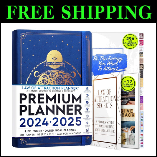 Deluxe 2025 Life Planner with Vision Board & Habit Trackers - B5 Sized Organizer