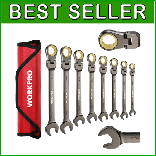 Durable 8-Piece CR-V Nickel-Plated Ratcheting Wrench Set with 180-Degree Pivot