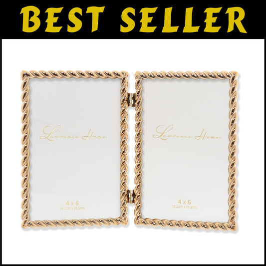 Heavyweight Gold Cast Metal 4x6 Double Picture Frame - Perfect for Any Occasion