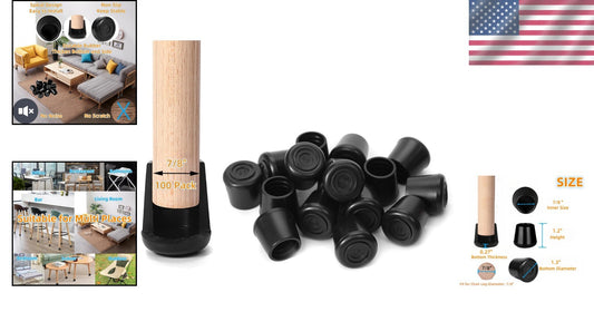 Durable Floor Protector Caps - 100 Non-Slip Rubber Chair Leg Tips 7/8" Diameter