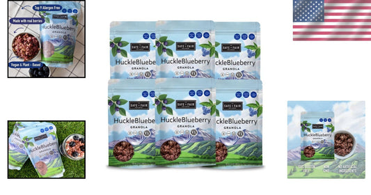 Allergen-Free HuckleBlueberry Granola - Delicious Crunchy Vegan Breakfast 6 Pack