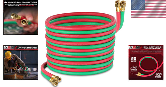 50ft Oxy Acetylene Twin Cutting Torch Hose - Durable & Flame Retardant Design