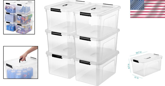 Durable 6-Pack 19 Quart Transparent Storage Bins with Handles for Easy Access