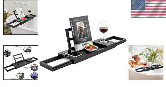 Luxury Bamboo Bath Caddy - Adjustable Tray for Wine Glass, Tablets & Relaxation