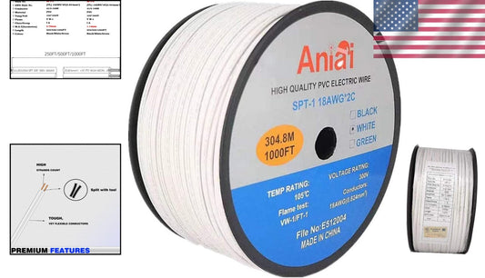 Outdoor 18/2 Low Voltage Copper Wire - 1000 Feet for Landscape & Security Lights