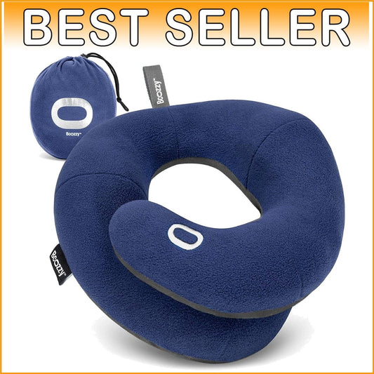 Adjustable Travel Neck Pillow with Double Support and Washable Carry Bag - Navy