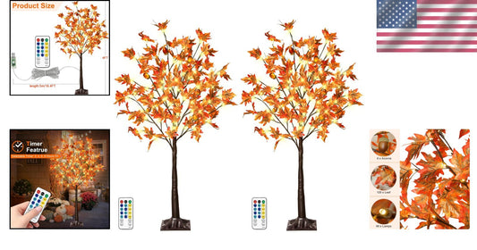 4FT Lighted Maple Trees - 8 Modes, 2 Pack Indoor/Outdoor Thanksgiving Decor