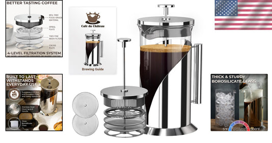 BPA-Free Insulated French Press Coffee Maker - 34oz with Lifetime Replacement