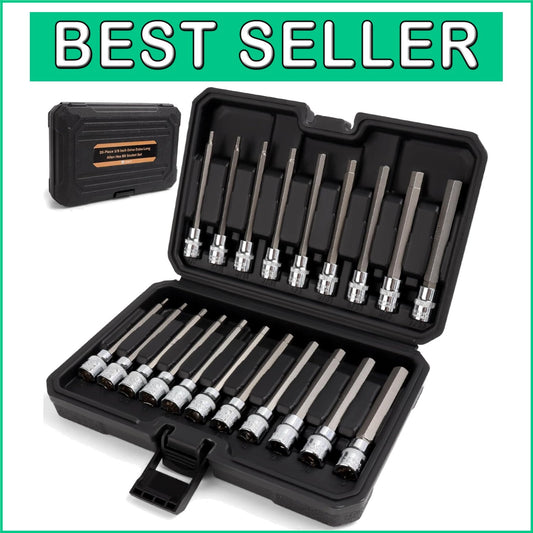 20PC Extra Long Allen Hex Socket Set - Chrome Vanadium Steel with Case