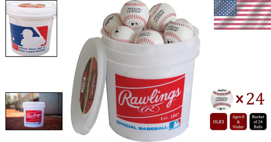 Youth Baseball Training Set - 24 Synthetic Leather Balls in MLB Logo Bucket