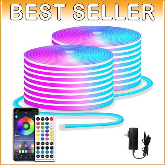 100ft RGB LED Neon Strip Lights with Remote & APP Control - Waterproof Flexib...