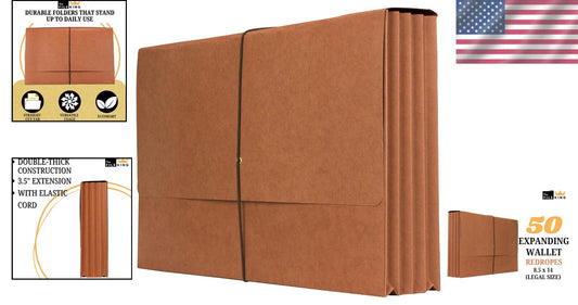 Eco-Friendly 50 Pack of Red Rope Expandable File Folders for Legal Size Files