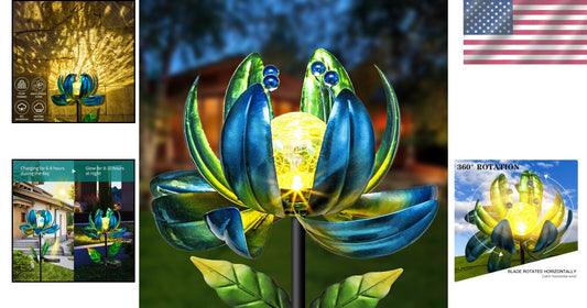 Art Deco Solar Flower Wind Spinner - Elegant 35.4