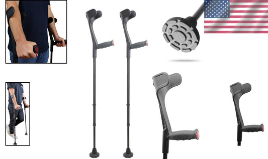 Adjustable Forearm Crutches for Adults - Non-Slip Tips, 2-Pack, Made in Europe