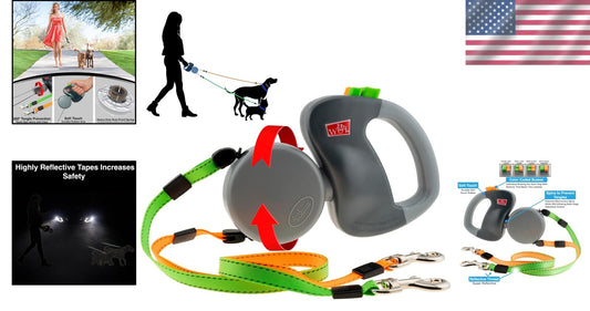 Premium 10ft Dual Dog Leash with Comfortable Handle, Waterproof Reflective Leads