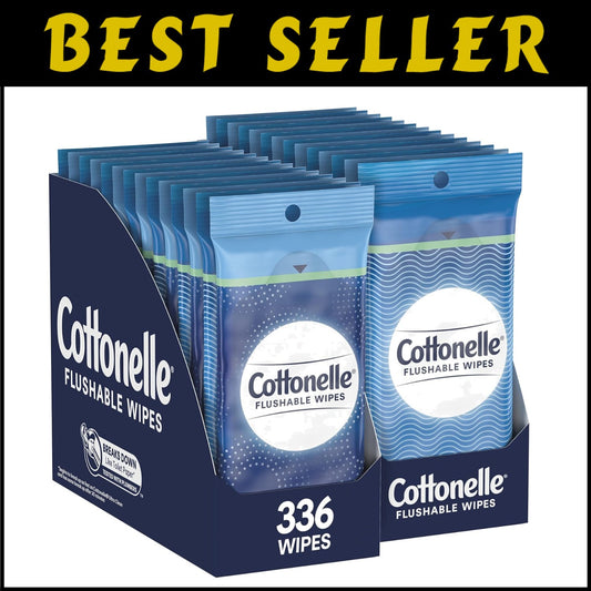 Flushable Wipes - 24 Biodegradable Packs, 336 Total Wipes for Gentle Cleanliness