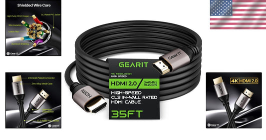 35ft 4K HDMI Cable - CL3 In-Wall Rated, 3D, HDR & High-Speed for All Devices