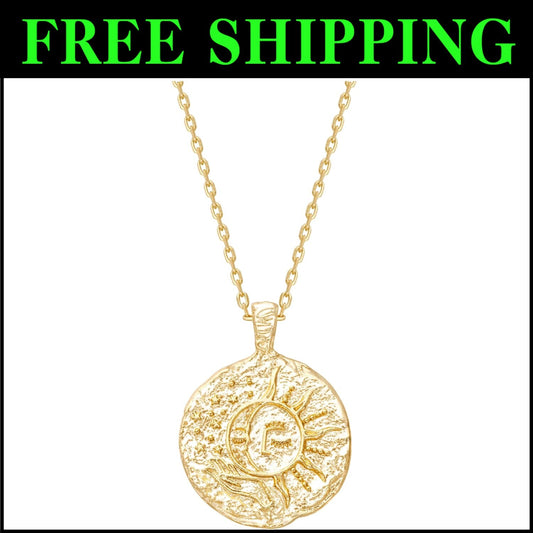 Eco-Conscious 14K Gold Plated Moon and Star Pendant Necklace - Timeless Charm