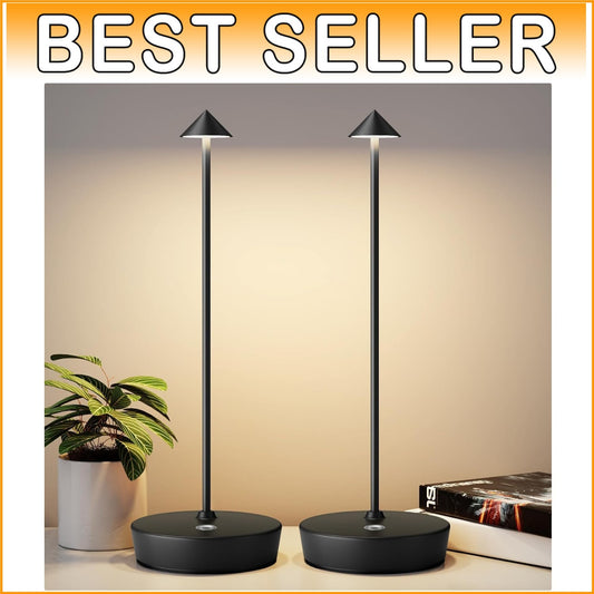 2-Pack Cordless Rechargeable LED Table Lamp with Adjustable Brightness - Black