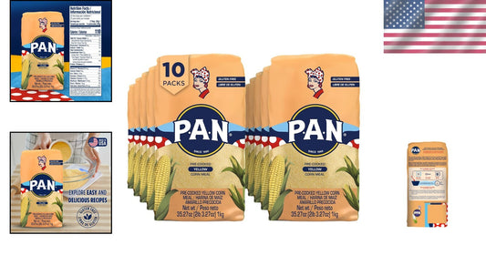 Pre-Cooked Gluten-Free Yellow Corn Meal for Arepas - Pack of 10, 2.2 lb Each