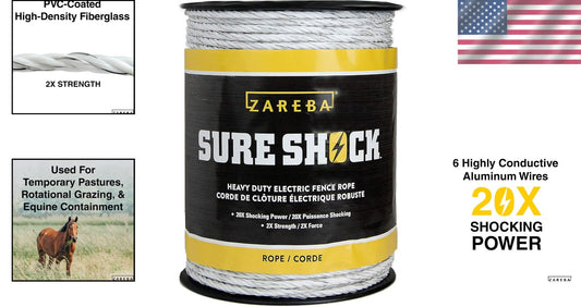 656ft Lightweight UV-Protected Electric Fencing Polyrope with 6 Aluminum Wires