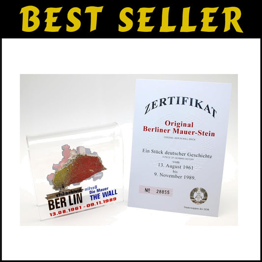 Collectible Berlin Wall Fragment in Durable Acrylic Display - Perfect 4"x4" Size