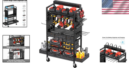 Compact Garage Tool Cart with Storage Shelves & 4-Wheel Mobility for Easy Access