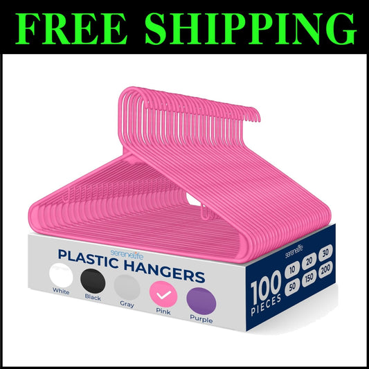Organize with 100 Non-Slip Triangle Plastic Hangers, Pink, for Every Garment