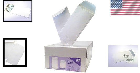 Bulk 500 Heavyweight White Envelopes with Gummed Flap for Cash & Valuables