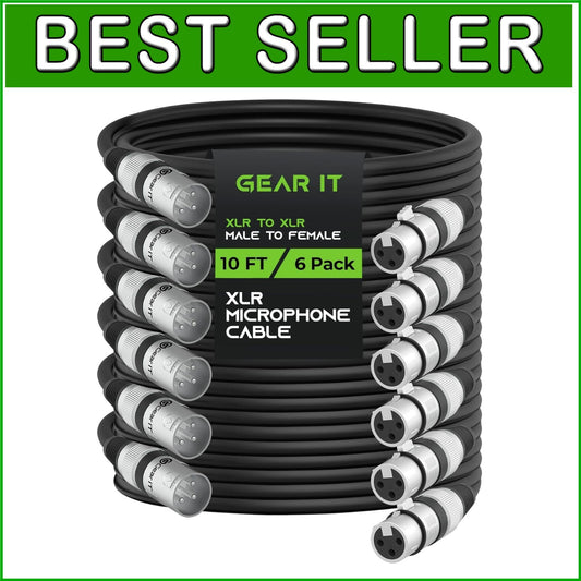 6-Pack XLR Audio Cables 10ft - Male to Female, Balanced Shielding for Clarity