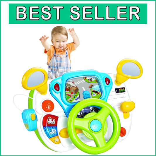 Educational Toddler Steering Wheel Toy with Alarm Sounds & Simulated Driving Fun
