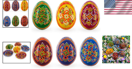 Collectible Ukrainian Wooden Easter Eggs – Six Vibrant 2.5" Folk Art Pieces
