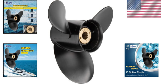 Durable Aluminum 13 Spline Propeller for Mercury Engines 30-70HP, Easy Install