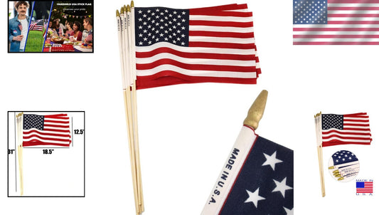 Elegant 24-Pack 12x18 Inch Patriot Stick Flags with Spear Tips for Celebrations