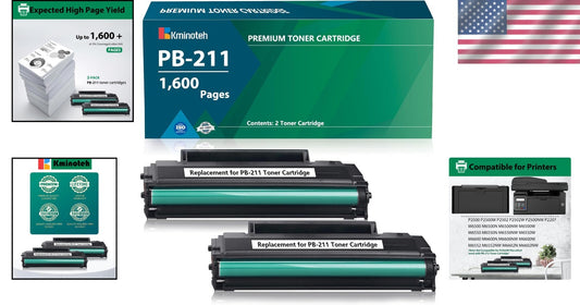 Upgraded Pantum PB-211 Toner Cartridge - 2 Pack with Precision Chip Technology