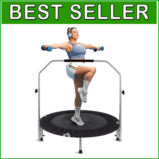 36" Foldable Mini Trampoline with Adjustable Handle - Perfect for Home Workouts