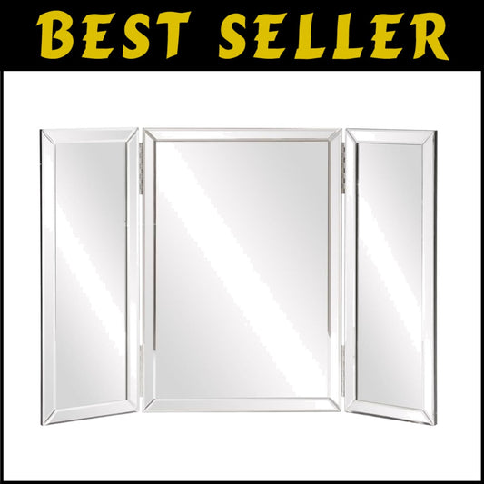 Tri-Fold Portable Vanity Mirror with Beveled Edges - Elegant Tabletop Design