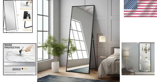 Versatile 64"x21" Full-Length Mirror - Leaning or Wall-Mounted Aluminum Beauty