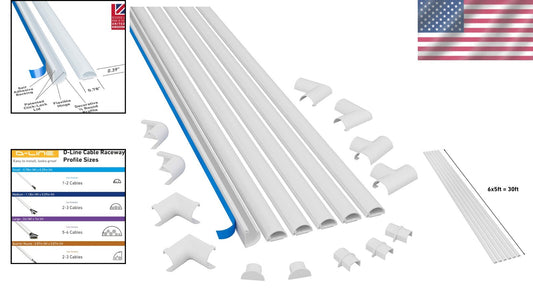Effortless Cable Organization: 30ft Self-Adhesive Cord Cover with Bends & Caps