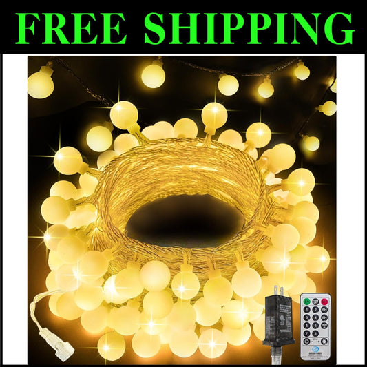 200LED Warm White Plug-in String Lights with Remote & Timer - 66ft Waterproof
