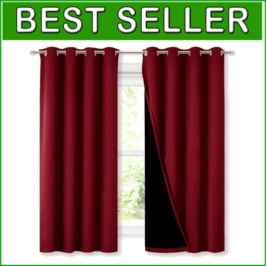 Burgundy Red 100% Blackout Curtains - Thermal Insulated & Noise Reducing Drapes